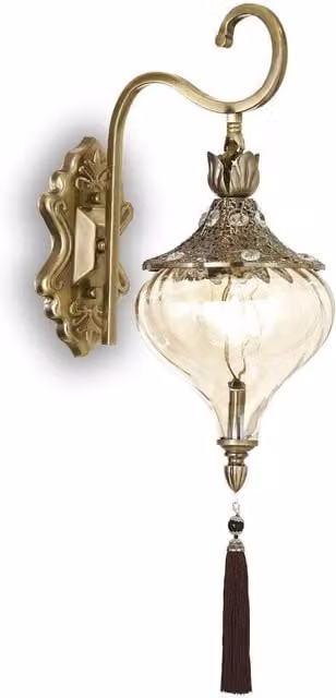 Netlighting Harem Oriental Glass Wall Light in Antique Brass and Amber Yellow with E27 Socket