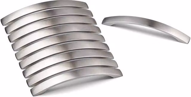 SPETLEK 10 Pack Brushed Nickel Bow Kitchen Cabinet Drawer Bar Pulls in Metallic Silver, 160 mm – 1