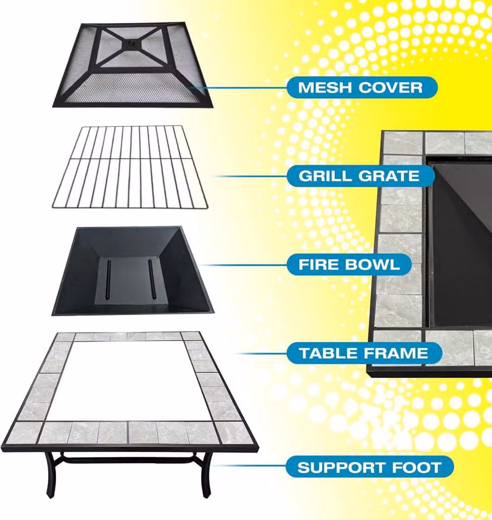 Centurion Supports SHANGO Multi-Functional Black Square Fire Pit Table with Ceramic Tiles – 7