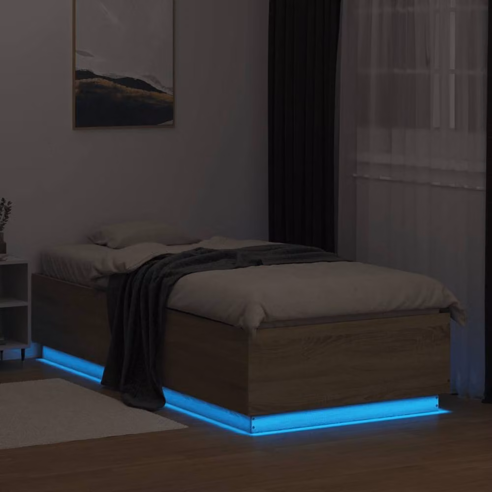 Berkfield Home Sonoma Oak Bed Frame with LED Lighting and USB Charging Port, Brown, W/D/H: 90 x 200 cm – 3