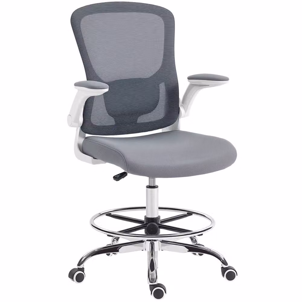 HOMCOM Ergonomic Tall Office Drafting Chair with 360 Degree Swivel and Foot Ring, Dark Grey – 2
