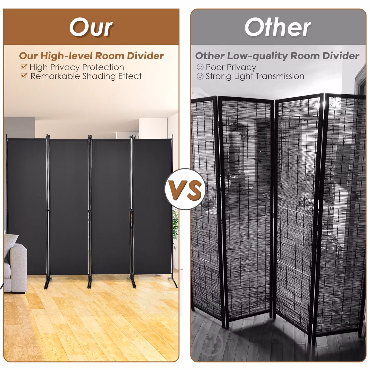 Costway 4-Panel Folding Room Divider Freestanding Privacy Screen in Black, Height: 173 cm – 4