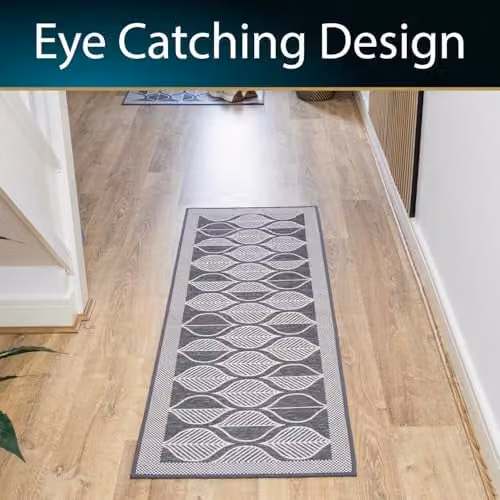 JVL Expression Machine Washable Entrance Runner Doormat with Leaves Design in Grey and White, W: 50 cm, L: 150 cm – 4