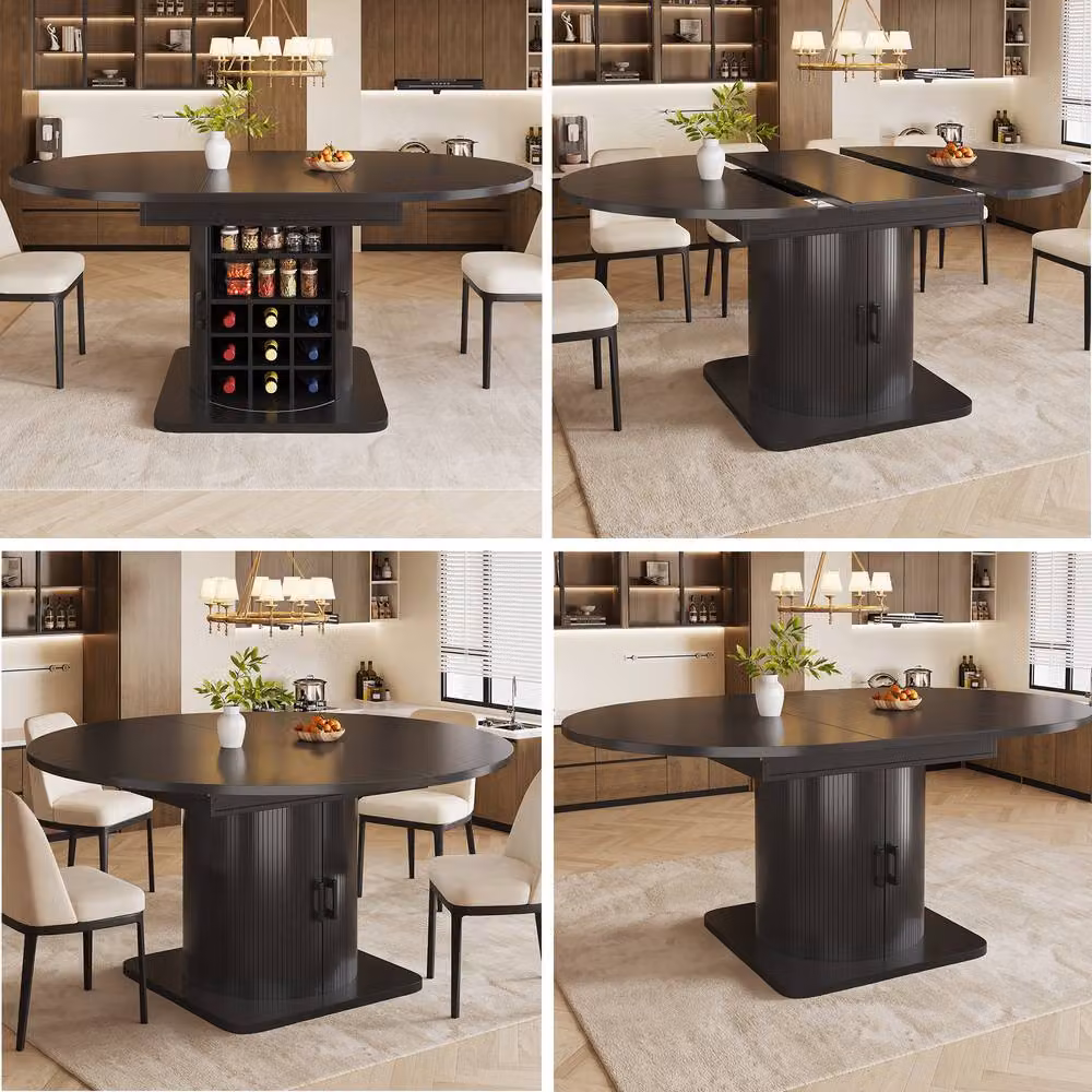 Rolipo Black Extendable Dining Table with Folding Top and Hidden Storage – 6