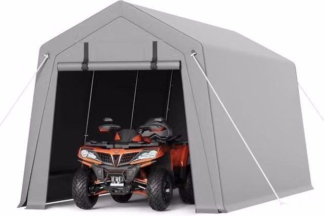 London Boutique Grey Garden Storage Shed with Roll-Up Zipper Door and Gable Roof