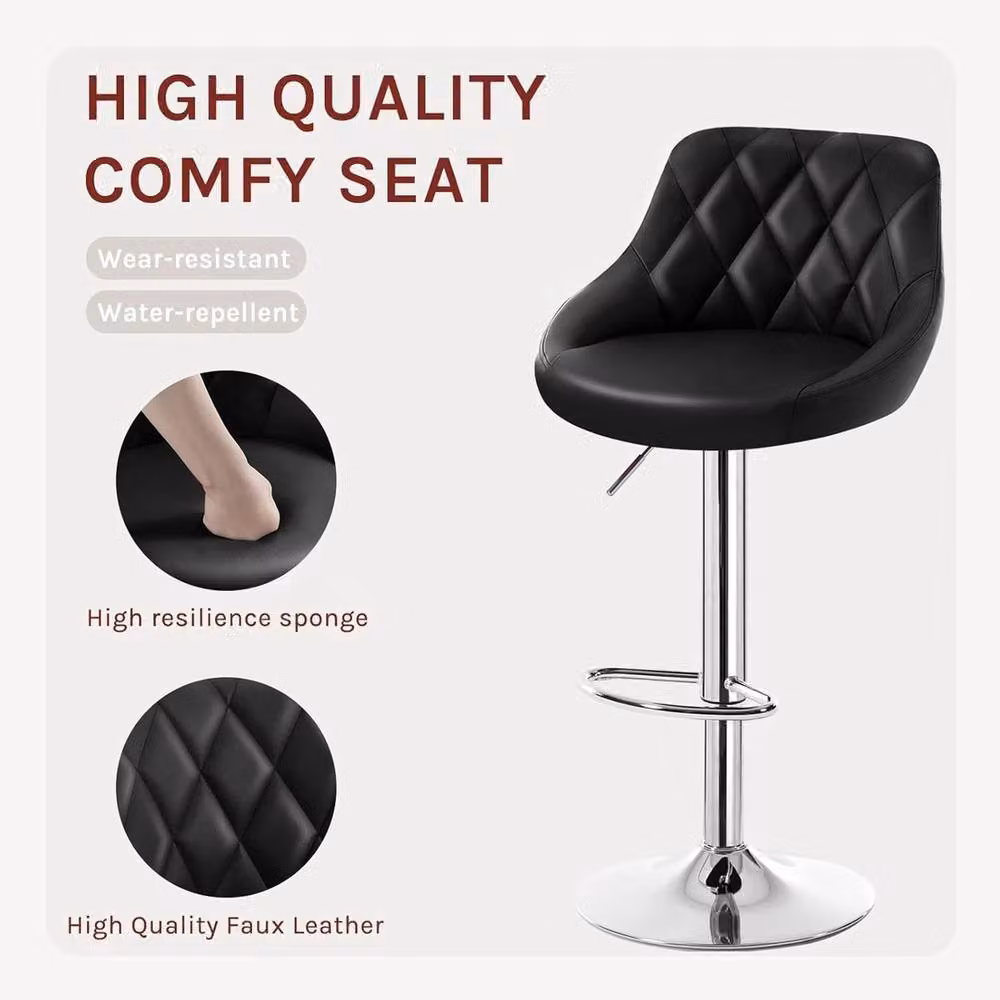 NESTLUNE Set of 2 Modern Faux Leather Bar Stools in Black – 5