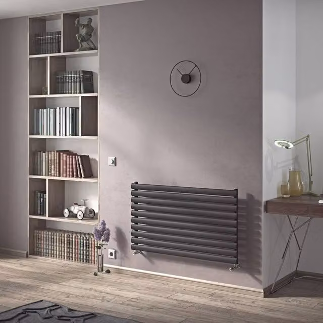 Bathroom Kingdom Nova Anthracite Single Oval Horizontal Towel Rail, Grey, W: 150 cm, H: 41 cm, D: 4.1 cm