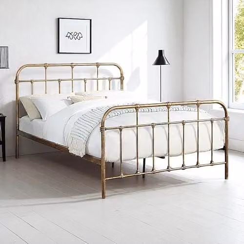 OAT Home Camden Metal Bed Frame, Victorian Hospital Style, Antique Brass, W/D/H: 150 x 200 cm