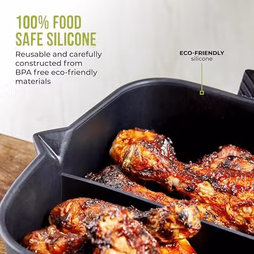 Tower T843095 Square Silicone Air Fryer Tray with Divider, 2.5L, Black – 5