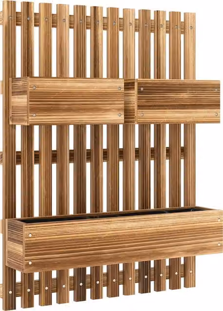 Outsunny Wall-mounted Wooden Garden Planters with Trellis and 3 Planter Boxes, Brown – 1