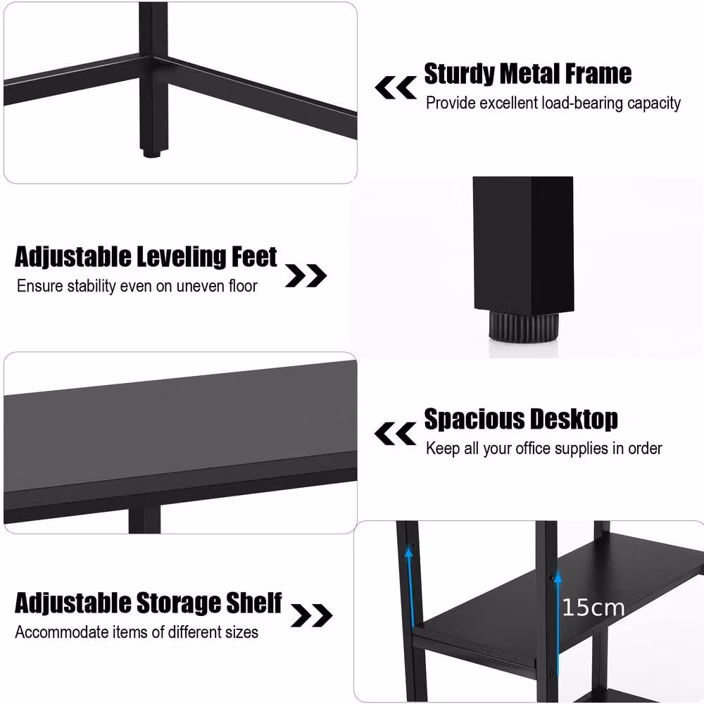 Costway Industrial Computer Desk with Storage Shelves, Black, W: 120 cm, D: 60 cm – 5