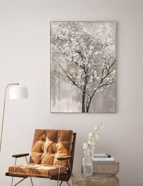 Gallery Direct Blossom Breeze Square Floral Framed Art in Gold and Multicolour