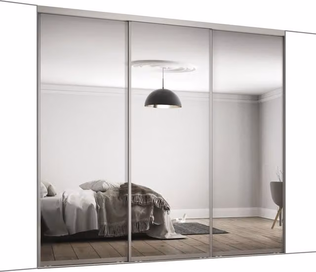 Spacepro Silver Frame 610mm Mirror Contour Sliding Wardrobe Door Kit in Silver and Grey