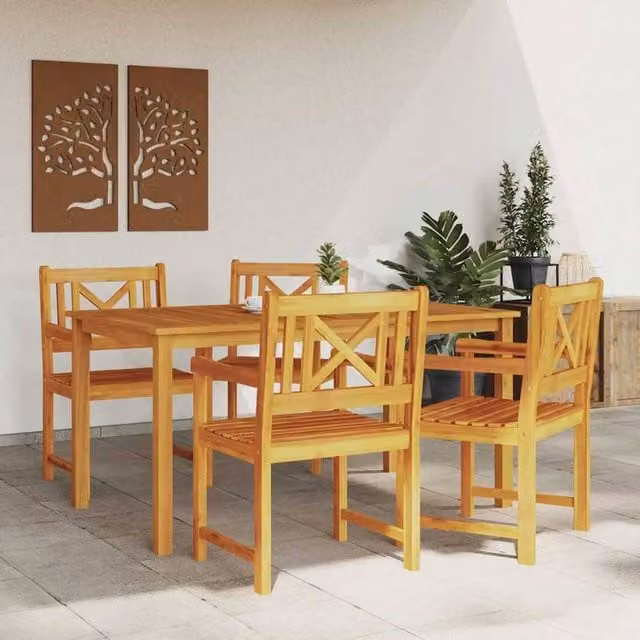 Berkfield Home Elegant Garden Chairs, Set of 4, Brown Solid Acacia Wood, W/D/H: 56 x 55.5 x 90 cm – 1