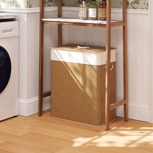 HOMCOM 100L Laundry Basket with Lid and Handles in Brown Natural Fibre