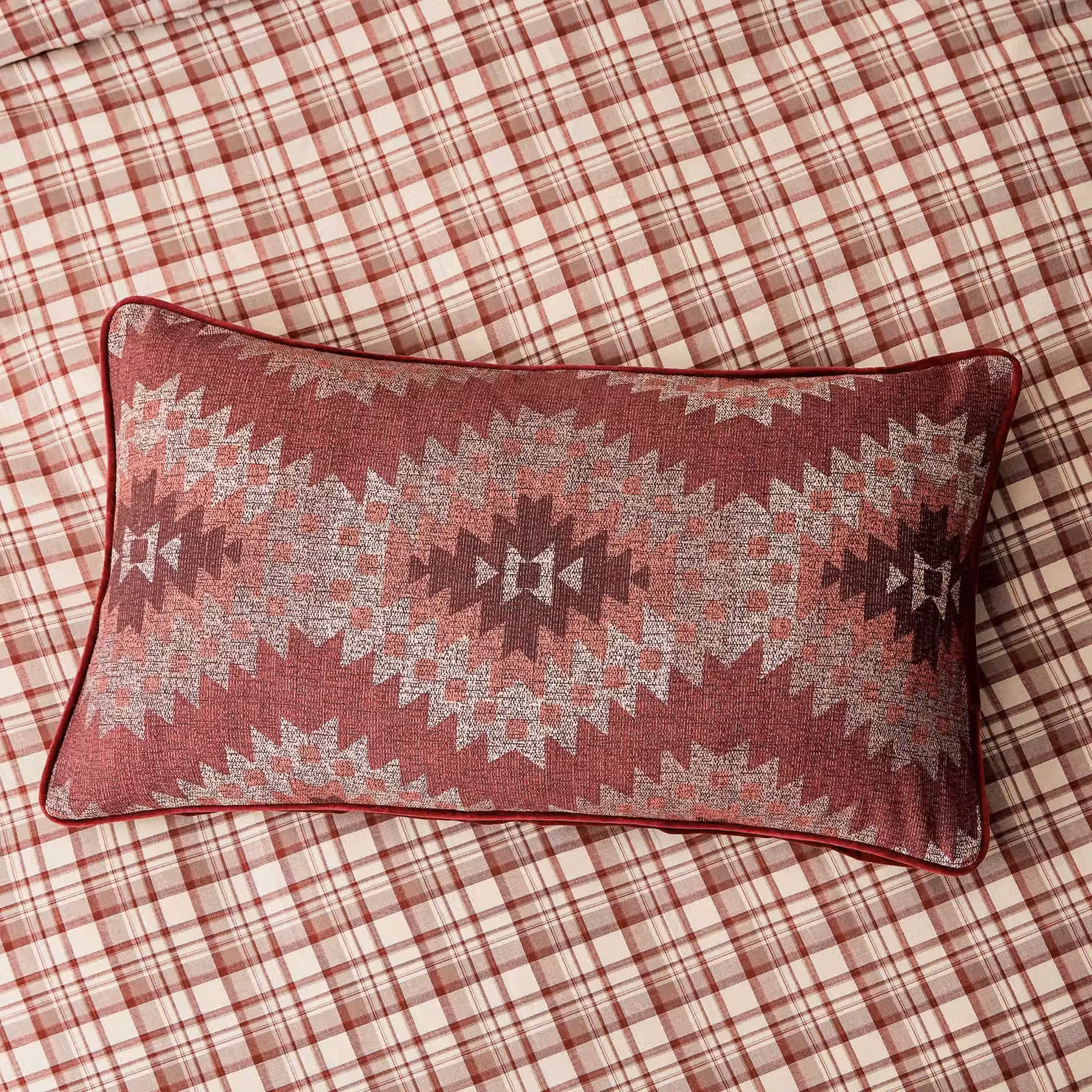 Bedeck of Belfast Navajo Rectangular Cushion, Red and Multicolour, W: 70 cm – 2