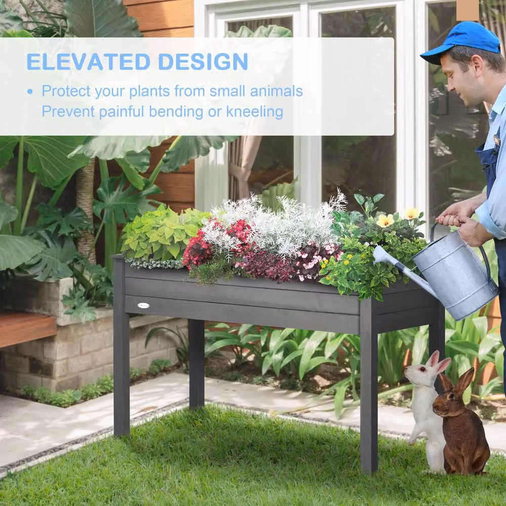 OUTSUNNY Wooden Raised Bed Garden Planter, Dark Grey, W/D/H: 76.0 x 55.5 x 55.5 cm – 5