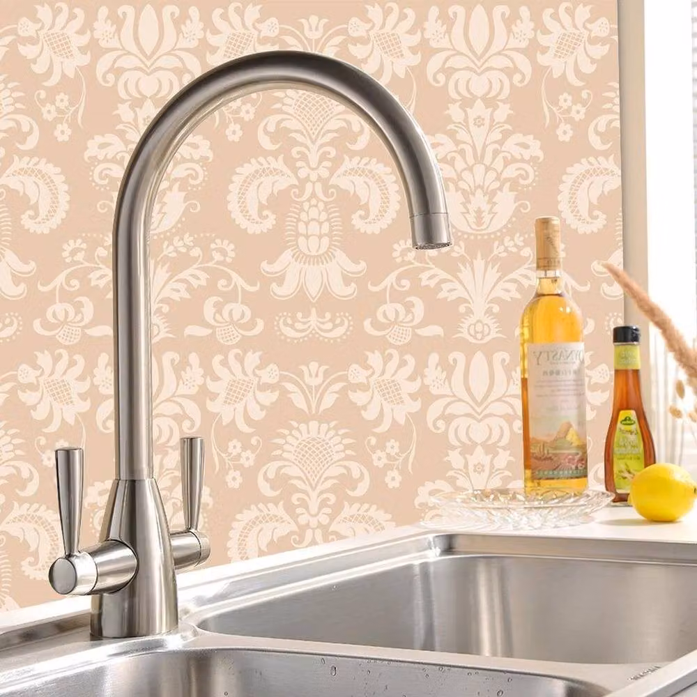 KORVIXA Round Kitchen Sink Monobloc Mixer Tap in Silver Brushed Steel, Two Handle with Swivel Spout, H 28.5 cm x W 20.5 cm x D 18.5 cm – 2