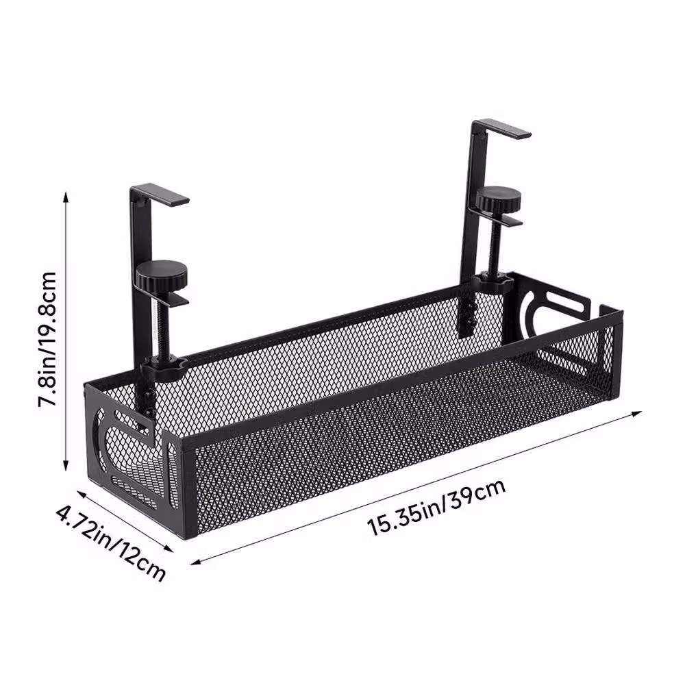 PAWNORA Black Metal Under Desk Cable Management Tray No-Drill – 2