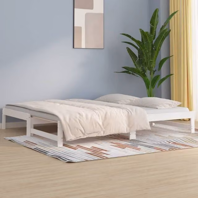 Berkfield Home White Rustic Solid Wood Pine Pull-out Day Bed with Drawers, W/D/H: 90 x 200 cm – 1