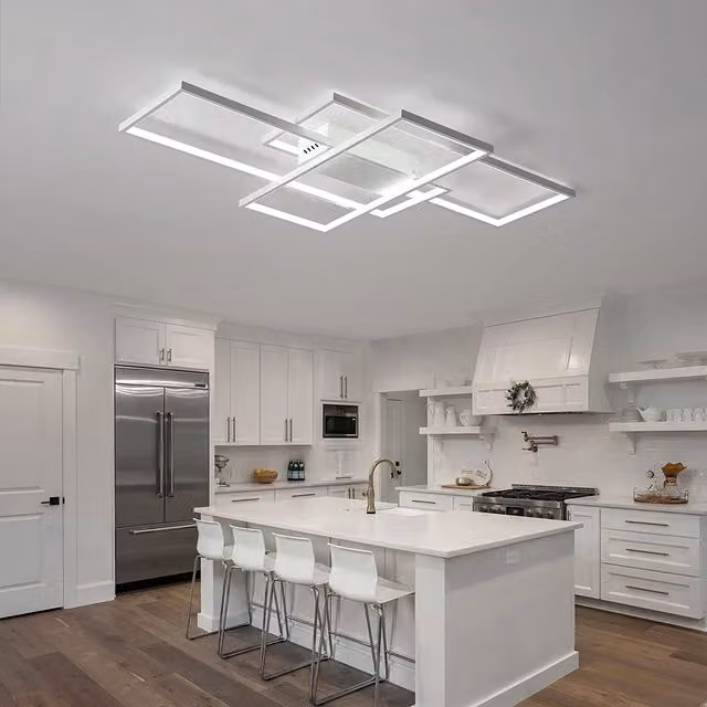 Livingandhome Modern Rectangular LED Semi Flush Ceiling Light, White, 72W