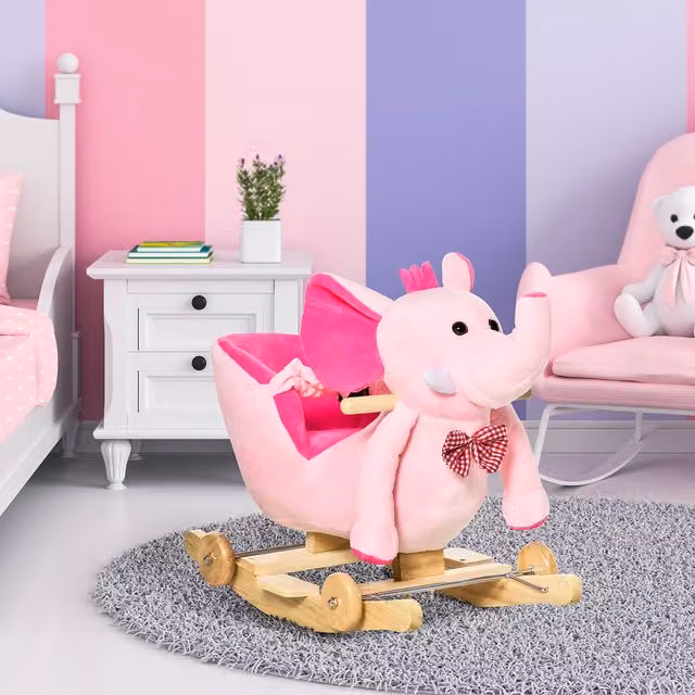 HOMCOM Plush Pink Elephant Rocker