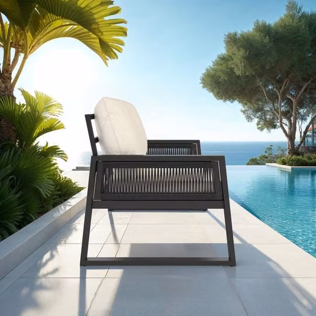 tectake Capri Garden Furniture Set in Anthracite Corded Design with Aluminium Frame, Diameter: 99 cm