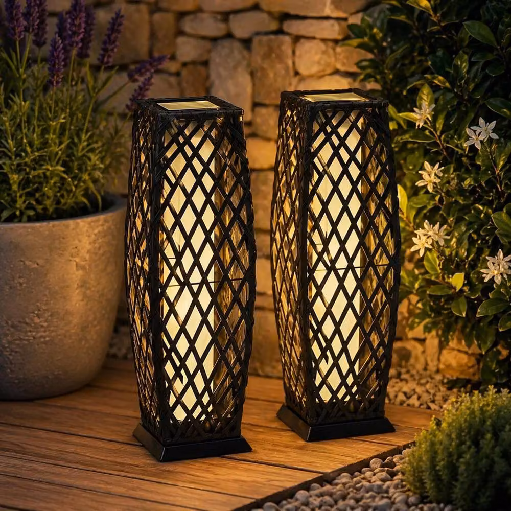 Havendro 2-Pack Solar Rattan Lanterns in Black with Warm White Light and Dusk Sensor, IP44 Rated – 4