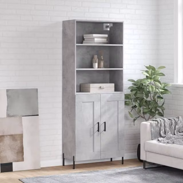 Berkfield Home Highboard in Concrete Grey, W/D/H: 69.5 x 34 x 180 cm