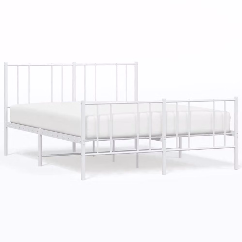 Berkfield Home Metal Bed Frame with Headboard and Footboard, White, W/D/H: 140 x 190 x 90 cm – 2