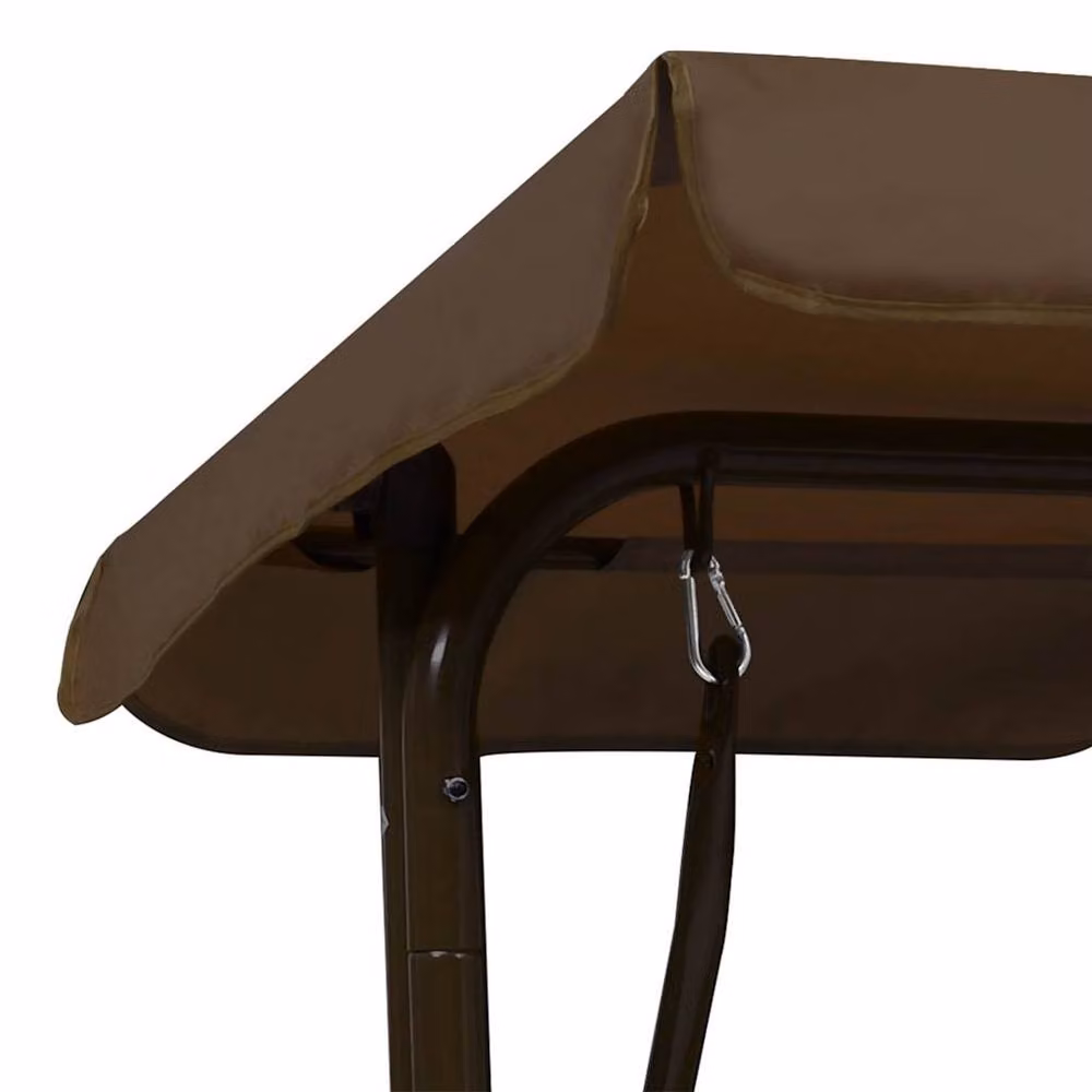 Berkfield Home Kids Swing Bench in Brown with Sun Canopy and Fabric Seat, W/D/H: 115 x 75 x 110 cm – 4