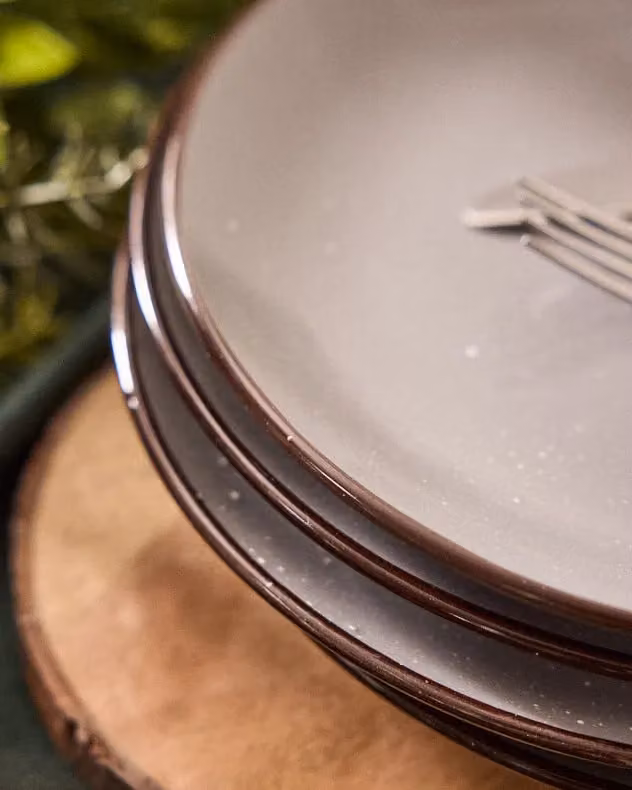 Dibor Set of 4 Grey Stoneware Dinner Side Plates, Diameter: 20 cm – 3