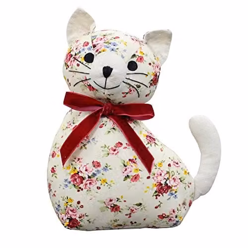 Riva Paoletti Floral Cat Novelty Doorstop in White, Red and Multicolour Textile, H x W x D: 24 x 18 x 10 cm – 1