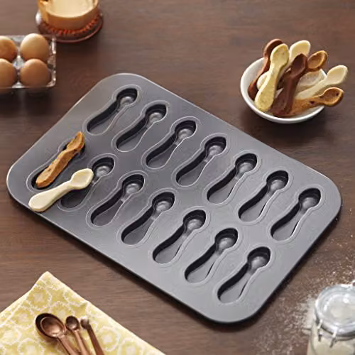 Chicago Metallic Non-Stick 14-Hole Spoon-Shaped Cookie and Biscuit Baking Tin, Black, W: 40 cm, D: 28 cm – 2