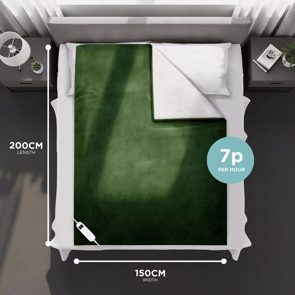 DMD Collective Green Fleece and Sherpa Electric Blanket Throw with Timer Settings, W/D/H: 150 x 200 cm – 2