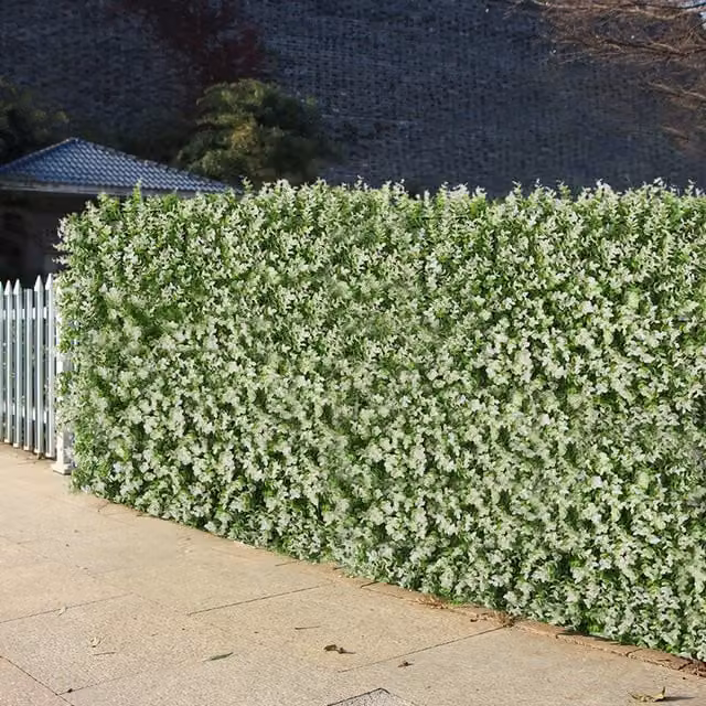 Livingandhome Artificial Eucalyptus Floral Wall Decoration Privacy Screen in White and Green