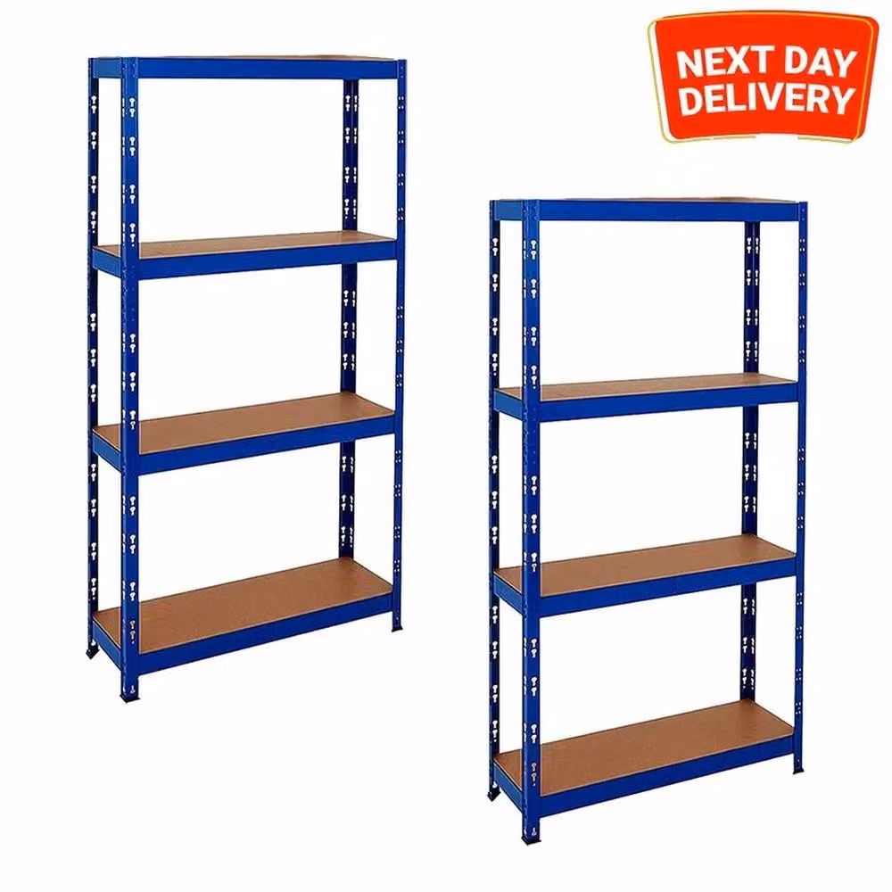 FLAVORA 2x Heavy Duty 4 Tier Blue Metal Storage Racking with Adjustable Shelves W/D/H: 50 x 50 x 150 cm – 2