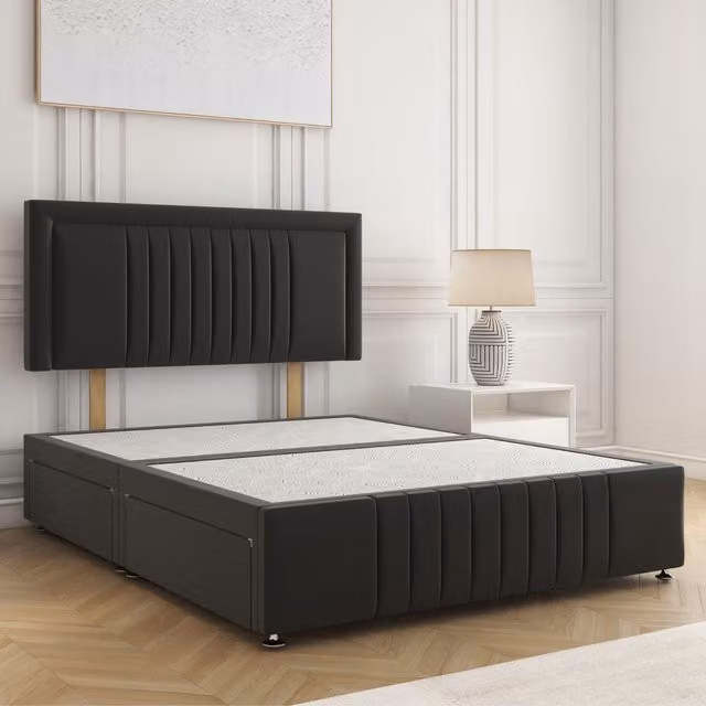 BSSPOKE Lily Small Double Divan Bed with 4 Drawers and 24 inch Headboard in Black Plush Velvet