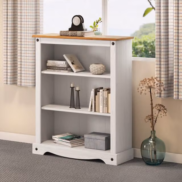 Mercers Furniture Corona Small Bookcase in White Waxed Solid Pine Wood, W/D/H: 82 x 29 x 100 cm