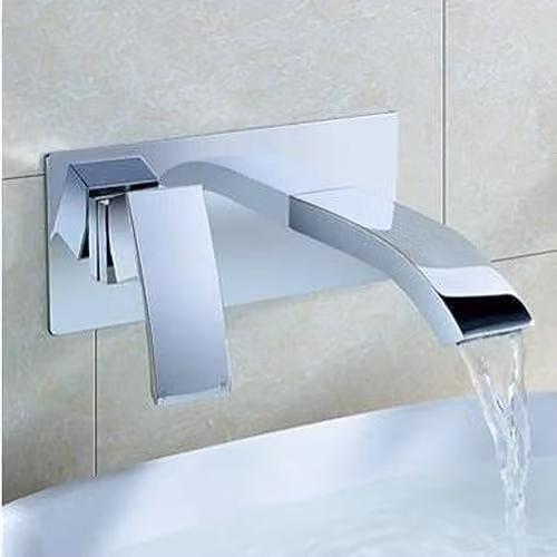 Nes Home Single Lever Wall Mounted Waterfall Basin Tap in Chrome Silver – 1
