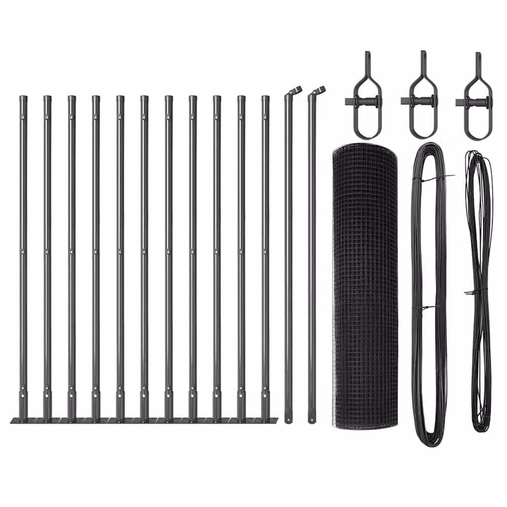 Berkfield Home Modern Welded Wire Fence with 13 Flanged Posts, Grey Powder-Coated Steel, W: 25 m, H: 0.6 m – 2