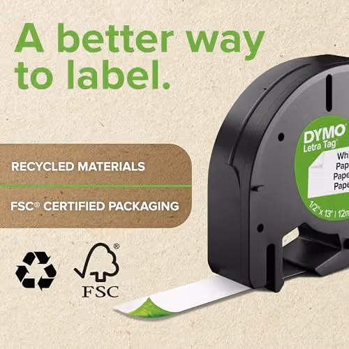 DYMO LetraTag Multipurpose Paper Labels, Black Print on White, 12 mm x 4 m Roll – 2