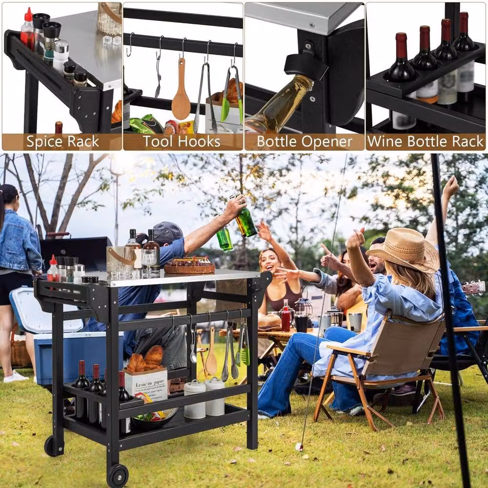 Costway Movable Outdoor Dining Cart and Pizza Oven Stand in Black – 8