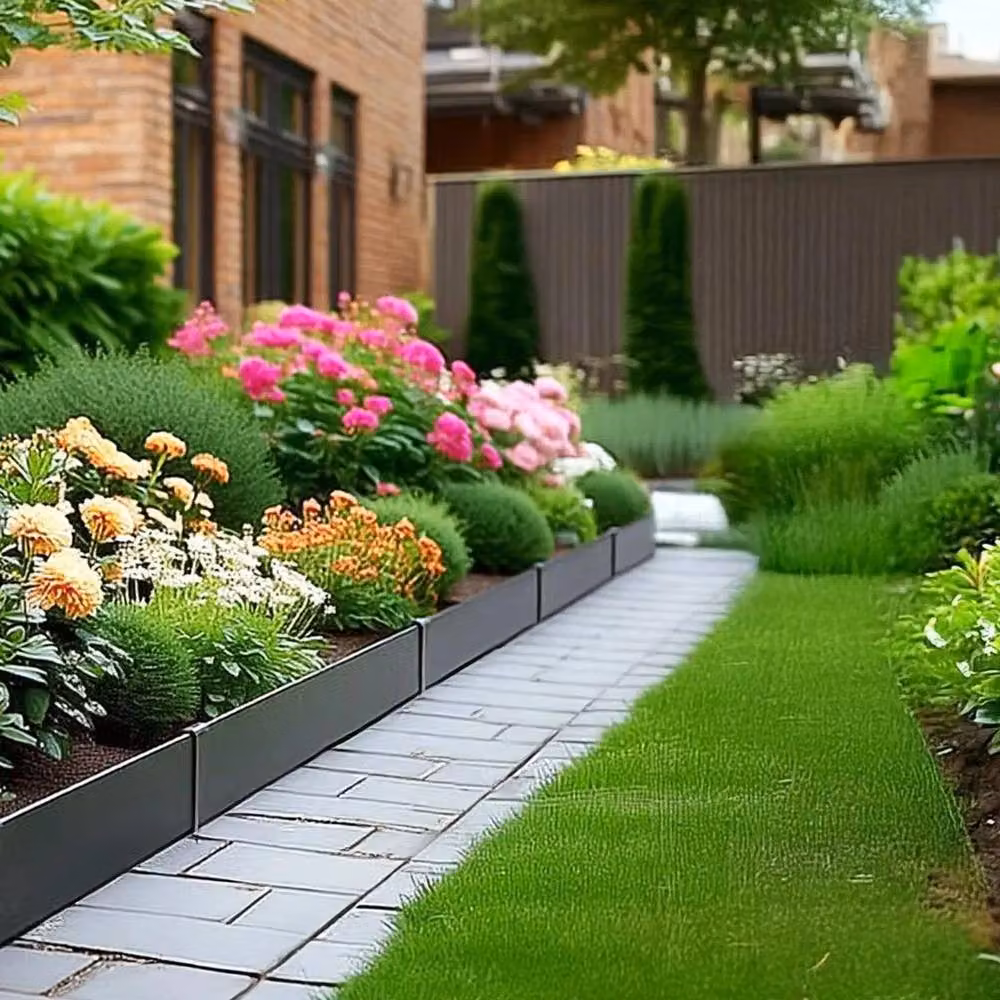 NESTLUNE 5pc Corten Steel Flexible Lawn Edging Set, Black, W/H: 100 x 15 cm – 4