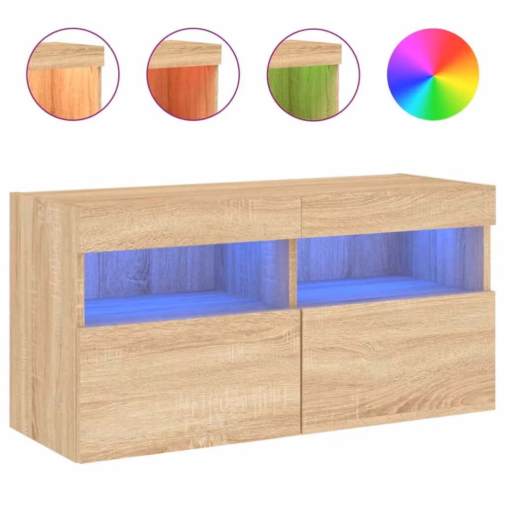 Berkfield Home Modern Wall Mounted TV Cabinet with Integrated LED Lights in Sonoma Oak Brown, W/D/H: 80 x 40 x 40 cm – 2