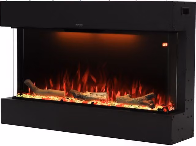 Omni-Burn 3 Sided Electric Fireplace in Black with 13 Colours and Timer, W/D/H: 106 x 25.34 x 68 cm