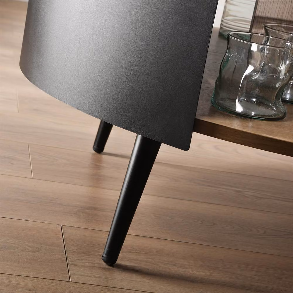 CALICOSY Round 2-Tier Coffee Table in Light Oak and Black Metal, Diameter: 80 cm, Height: 39 cm – 4