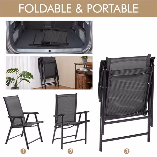 Yaheetech Modern Matt Black Metal Outdoor Patio Folding Dining Chairs