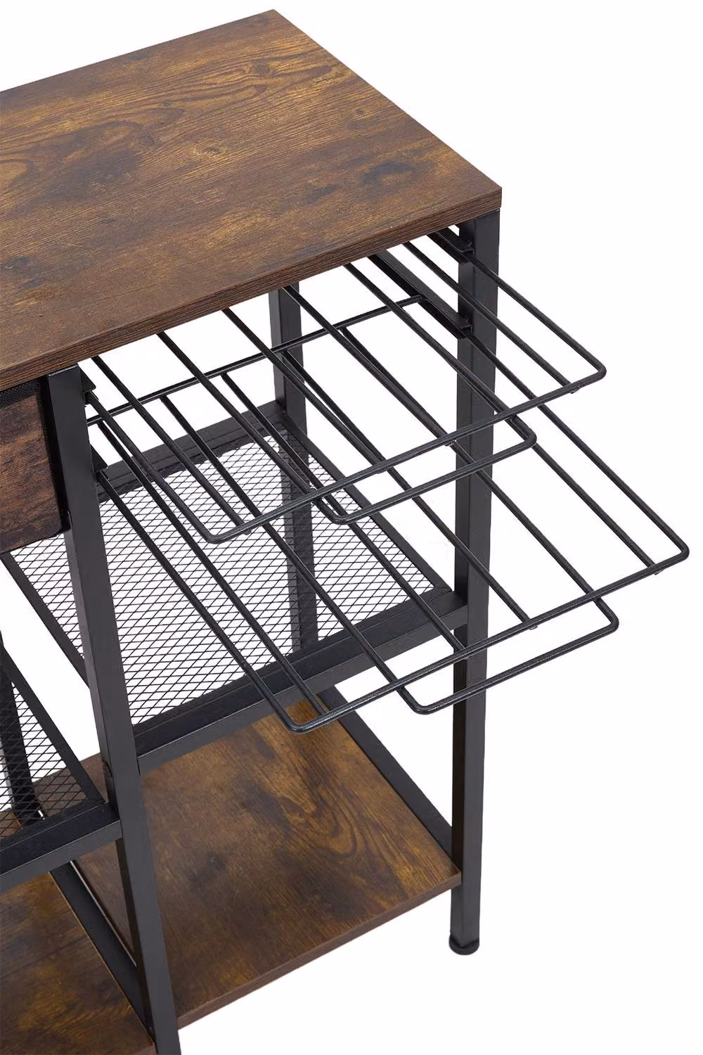 Living and Home Retro Coffee Station with Drawer in Brown Wood – 3