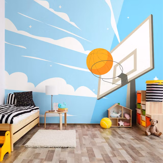 Origin Murals Blue Graphic Basketball Hoop Sporty Rectangular Wall Mural